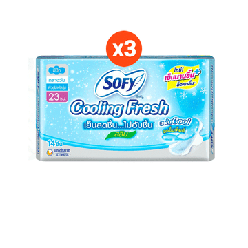 โปรโมชั่น : เลือกความยาวเลย Sofy โซฟี คูลลิ่ง เฟรช ผ้าอนามัยสูตรเย็น สำหรับกลางวันกลางคืน แบบมีปีก 23 - 42 ซม. 3 แพ็ค Sofy Cooling Fresh Night 29CM 9 pcs Pack 3