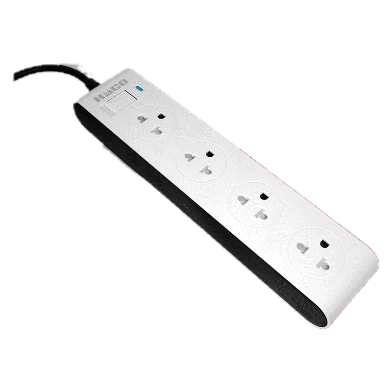 HACO รางปลั๊กไฟ 10 แอมป์ (250 โวลต์) เต้ารับ 4 ช่อง สวิตช์เดี่ยว สายไฟยาว 3 เมตร Slim Design รุ่น EJ-S4E/3