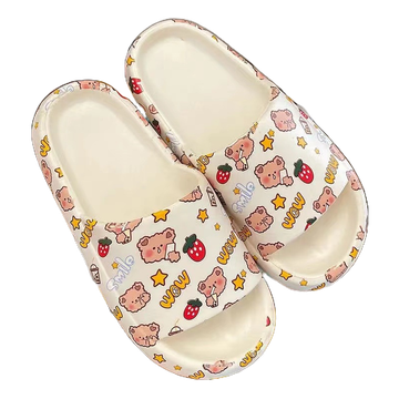 โค้ด ASHOE007  (S-1065) รุ่นใหม่ รองเท้าแตะแบบสวม ลายหมี ลายอาร์ต น่ารักๆ แตะซิลิโคนนิ่ม ขอบหนา แฟชั่นผู้หญิง ใส่สบาย