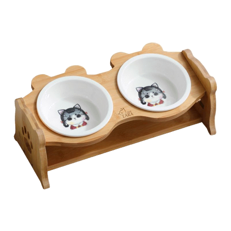 โปรโมชั่น : ชามเอียงเซรามิก‼️ชุดขาตั้งไม้พร้อมชาม ชามแมว ชามอาหาร  M13 