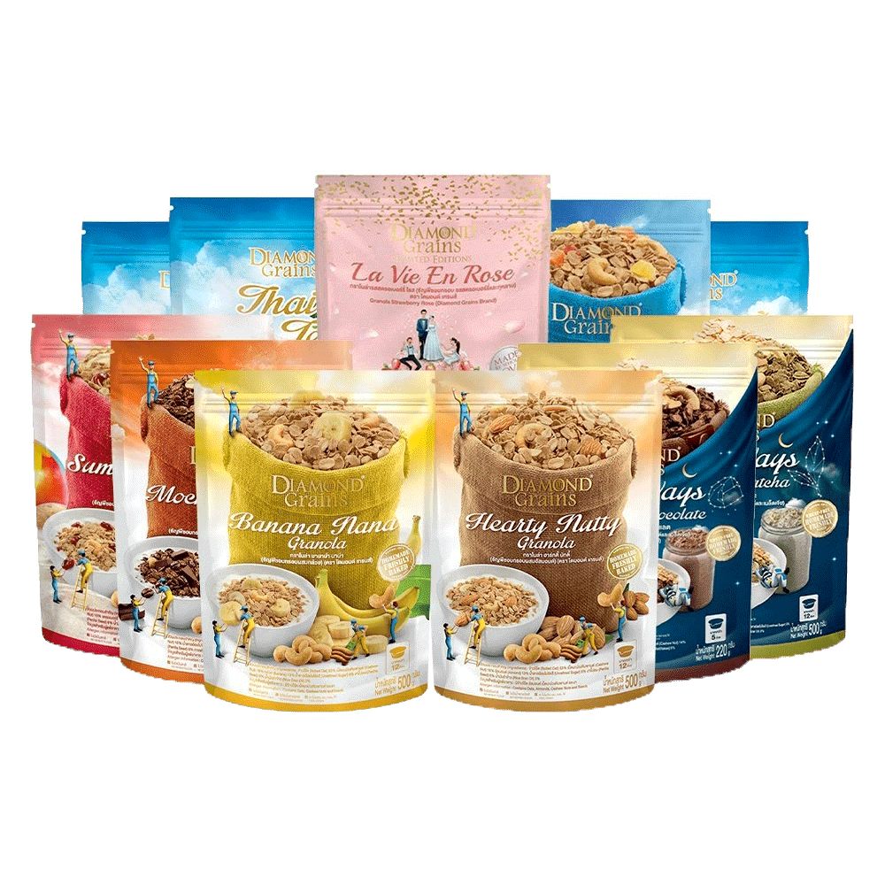 ลดแรง-ทุกรสชาติ-diamond-grains-granola-กราโนล่า-ข้าวโอ๊ตผสมแผ่นมอลต์-ช็อกโกแลต-กาแฟ-ชาไทย-เบอร์รี่-อาหารเช้า-ซีเรียล