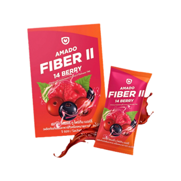 โปรโมชั่น : Amado Fiber II 14 Berry อมาโด้ ไฟเบอร์ ทู โฟร์ทีน เบอร์รี่ 5 ซองกล่อง 1 กล่อง ไฟเบอร์ขับถ่าย ไฟเบอร์แบบชง ละลายง่าย