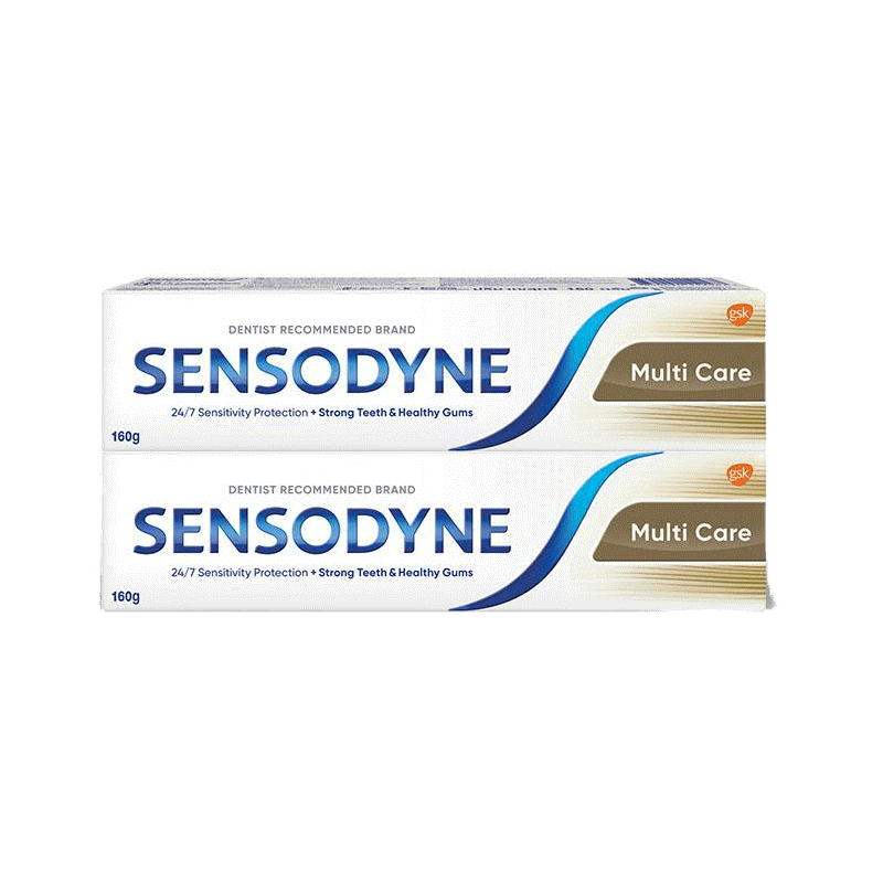 SENSODYNE MULTICARE 160G X 2 เซ็นโซดายน์ ยาสีฟัน สูตร มัลติแคร์ ช่วยลดอาการเสียวฟัน ช่วยให้ฟันแข็งแรงและป้องกันฟันผุ 160 กรัม แพ็ค 2