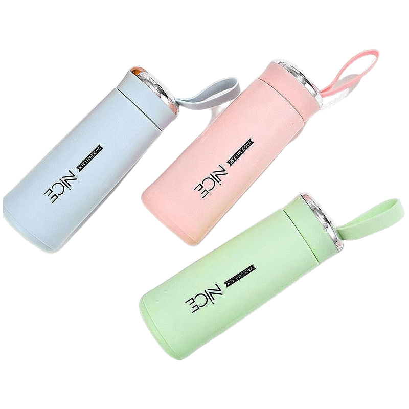 YIWUSHOP ปลีก/ส่ง แก้วน้ำ กระบอกน้ำแฟชั่น ขวดน้ำ กระติกน้ำ ขวดแก้ว 400 ml.(ด้านในเป็นแก้ว) แตกรับเคลม
