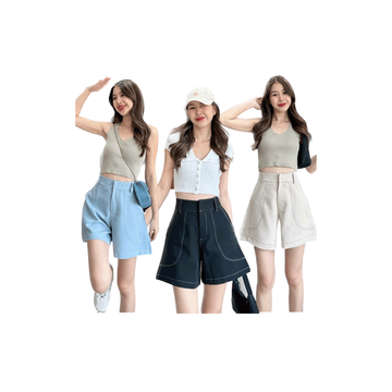 โปรโมชั่น : ใส่โค้ด 𝐐𝟑𝐊𝐁𝐗𝐋𝟒𝐗 ลด 30% BEMYCHIC กางเกงขาสั้นเอวสูงเดินด้าย กางเกงขาสั้นผู้หญิง กางเกงขาสั้นใส่ทำงานสบายๆรุ่น CUTTY