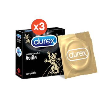 [กดรับของแถมในตระกร้าสินค้า] Durex ดูเร็กซ์ คิงเท็ค ถุงยางอนามัยแบบมาตรฐาน ผิวเรียบ ถุงยางขนาด 49 มม. 3 ชิ้น x 3 กล่อง (9 ชิ้น) Durex Kingtex