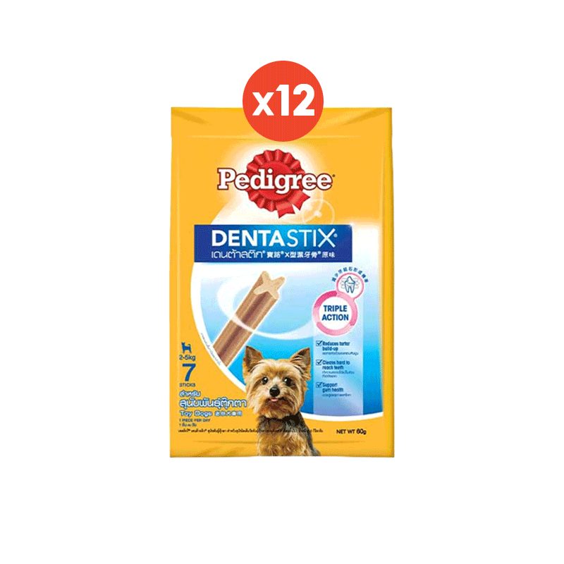 PEDIGREE เพดดิกรี เดนต้าสติก สำหรับสุนัขพันธุ์ตุ๊กตา (แพ็ก 12), 60 ก. ขนมขัดฟันสำหรับสุนัขโตเต็มวัย ขนมสุนัข