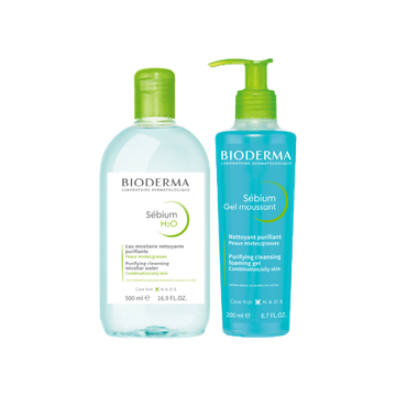 Bioderma Sebium H2O 500 ml + Sebium Gel Moussant 200 ml คลีนซิ่งและเจลล้างหน้าไมเซล่า สำหรับผิวมัน เป็นสิวง่าย (หมดอายุ 30/6/2024)