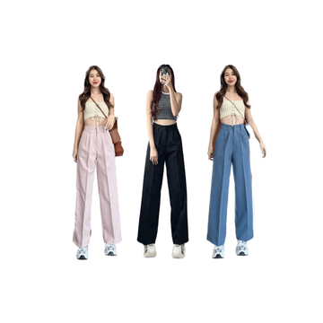 BEMYCHIC กางเกงขากระบอก Basic pants ใส่ทำงาน ใส่ไปเที่ยว กางเกงตะขอ