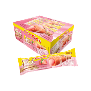 โปรโมชั่น : กรินนี่ 15g 5บ. 12 กล่อง 144 ชิ้นสตอเบอร์รี่ เคลือบสตรอเบอร์รี่