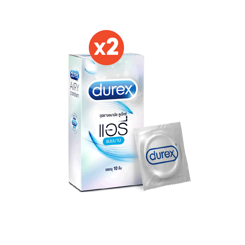 [กดรับของแถมในตระกร้าสินค้า] Durex ดูเร็กซ์ แอรี่ ถุงยางอนามัยบาง ผิวเรียบผนังขนาน ถุงยาง 52 มม. 10 ชิ้น x 2 กล่อง (20 ชิ้น) Durex