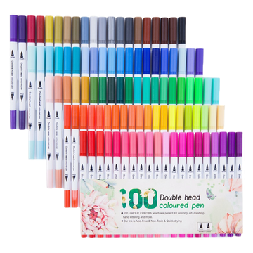 ปากกามาร์กเกอร์ไฮไลท์ แบบสองหัว ล้างทําความสะอาดได้ 100 สี สําหรับอุปกรณ์การเรียนเด็ก