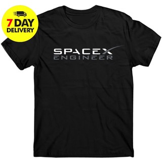 เสื้อคู่วินเทจ - แฟชั่นใหม่ Spacex Elon มัสค์เทสลาวิศวกรเสื้อยืดผ้าฝ้ายสีดําแบรนด์แฟชั่นผ้าฝ้าย 100