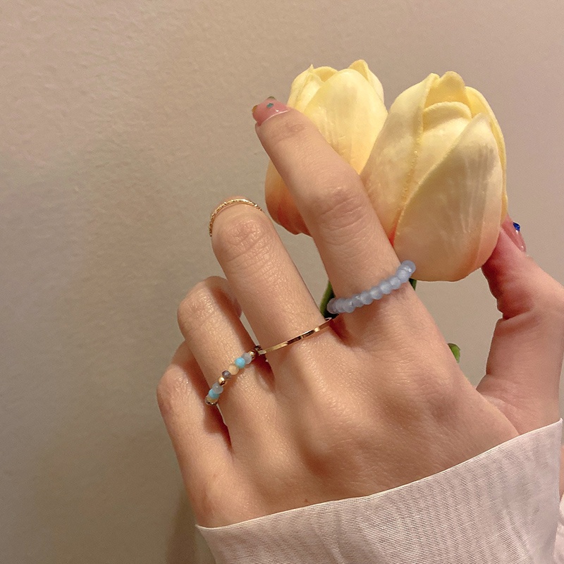 ชุดแหวนลูกปัดอะคริลิค-สีพื้น-แฟชั่นเรียบง่าย-สไตล์เกาหลีวินเทจ-สําหรับผู้หญิง-4-ชิ้น
