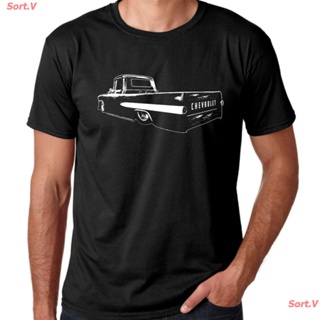 Sort.V Logo เสื้อยืดผ้าฝ้าย 100% พิมพ์ลาย Chevy Truck แฟชั่นฤดูร้อนสําหรับผู้ชายสีดํา เสื้อยืดโลโก้รถ