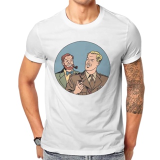 เสื้อวินเทจผญ - ผู้ชาย tshirt oversize เบลคและ Mortimer เบลเยียมการ์ตูนฝ้ายสาปแช่งของ 30 ชิ้นเงิน H