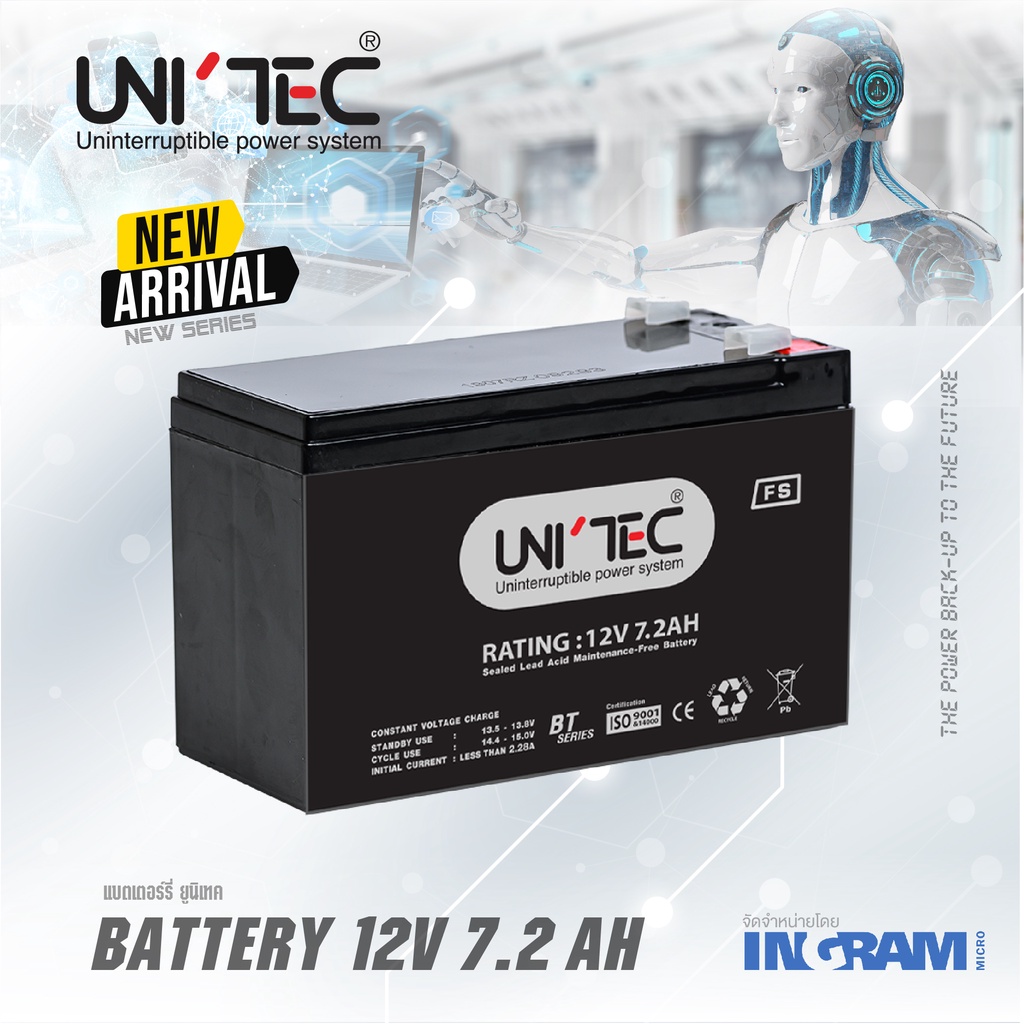 battery-12v-7-2ah-unitec-ล็อตใหม่-ของแท้-ใช้ได้กับ-ups-ยี่ห้อ-zircon-etech-unitec-และ-ups-ทุกยี่ห้อที่ใช้แบตเดิม-7-9ah