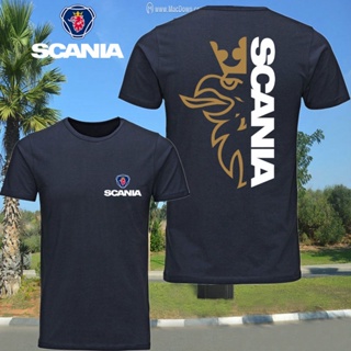 แขนสั้นพิมพ์ลาย♝2022 Mens Summer Short Sleeve T-shirts Scania Logo Fashion Prints Cotton Tops tee