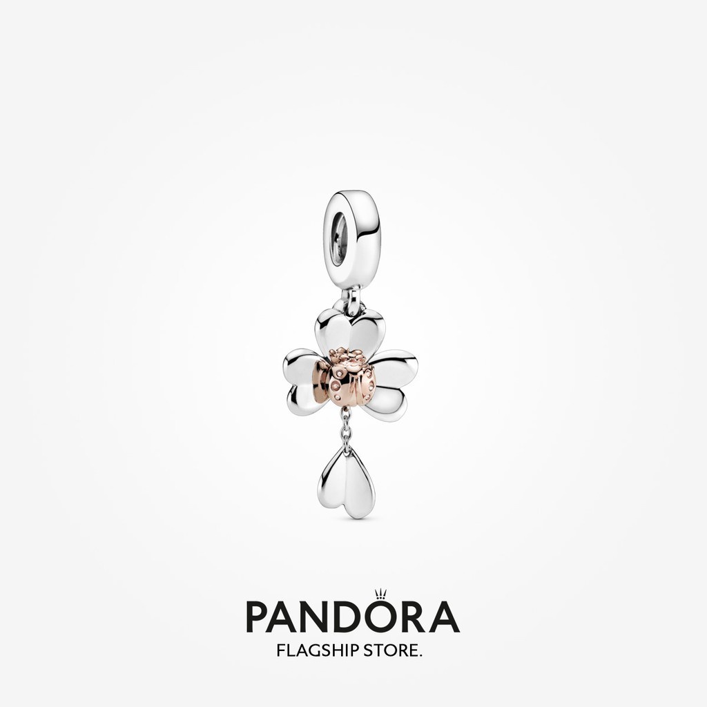 pandora-จี้รูปใบโคลเวอร์-และเต่าทอง-14k-สีโรสโกลด์-ของขวัญคริสต์มาส-สําหรับเด็กผู้หญิง-p927