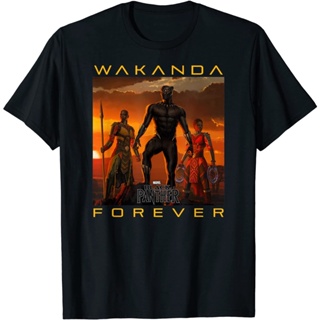 แขนสั้นพิมพ์ลาย ROUNDคอลูกเรือNeckเสื้อยืด พิมพ์ลายกราฟิก Marvel Black Panther Wakanda Forever สําหรับผู้ชาย-4XL