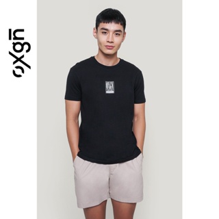 Tee เสื้อยืดวินเทจ โลโก้ผู้ชาย OXGN เสื้อยืดทรงหลวมง่ายพร้อมพิมพ์พิเศษ (สีดํา / มัสตาร์ด) @(3