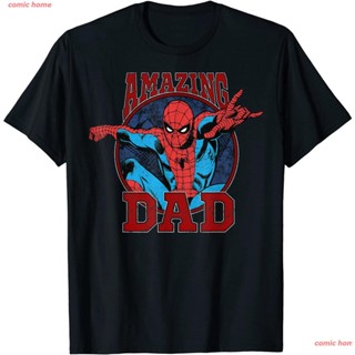 เสื้อยืดสีขาว เสื้อยืด บ้านการ์ตูนมาร์เวลสไปเดอร์แมนวันพ่อที่น่าตื่นตาตื่นใจเสื้อยืดกราฟิกพ่อ tJk