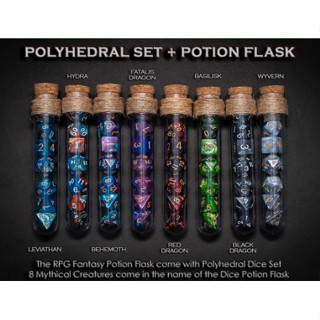 Polyhedral Dice Set of 7 with RPG Fantasy Potion Flask | Dungeons and Dragons Dice | DnD Dice Set | D&D Dice