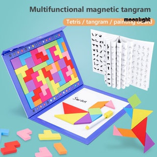 ┇✎MLTS_Kids Magnetic 3D Wooden Tangram Jigsaw Puzzle Game Montessori Education Toy Gift