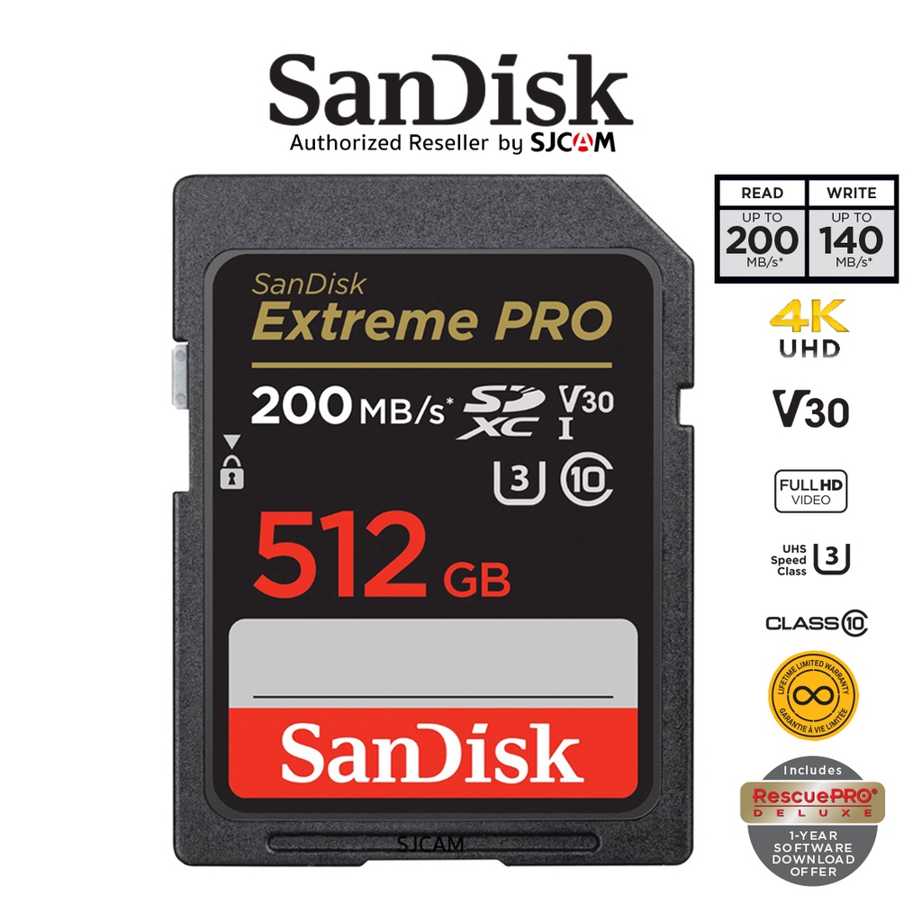 ภาพหน้าปกสินค้าSanDisk Extreme Pro SD Card SDXC 512GB ( SDSDXXD-512G-GN4IN ) ความเร็วอ่าน 200MB/s เขียน 140MB/s เมมโมรี่การ์ด SDCARD แซนดิส รับประกัน Synnex lifetime