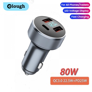 Elough อะแดปเตอร์ชาร์จโทรศัพท์มือถือ 80W 3 พอร์ต Type C USB PD คู่ สําหรับรถยนต์