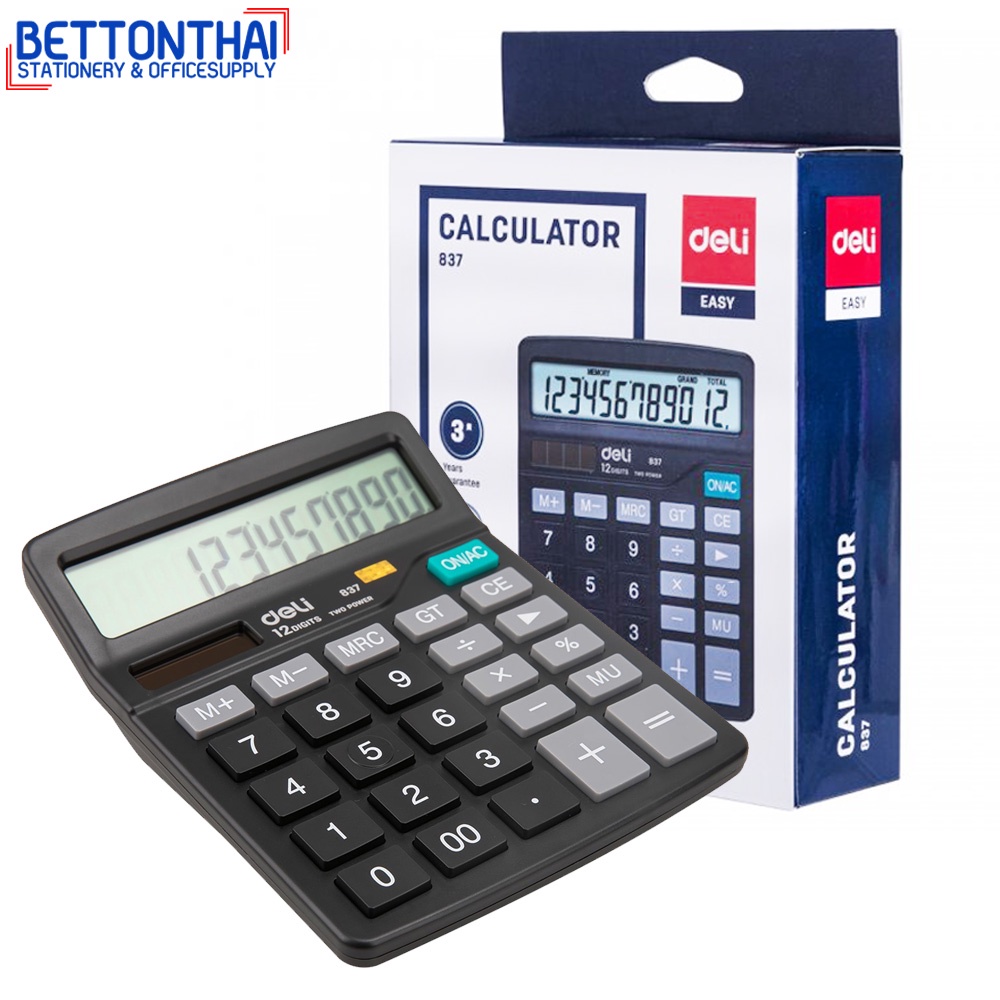 deli-837-calculator-12-digit-เครื่องคิดเลขแบบตั้งโต๊ะ-12-หลัก-ของแท้-100-รับประกัน-3-ปี-เครื่องคิดเลข-สำนักงาน-โรงเรียน