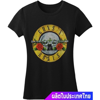 Bravadoเสื้อยืดยอดนิยม Bravado Guns N Roses Distressed Bullet Black Juniors T-Shirt Bravado Popular T-shirts
