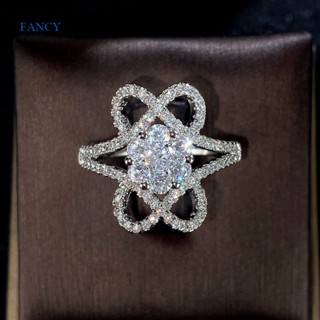 Fancyqube ใหม่ แหวนเงิน 925 ประดับเพชร เพทาย รูปดอกไม้ เครื่องประดับสตรี ของขวัญวันเกิด