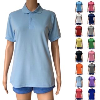 เสื้อโปโลผู้หญิงแขนสั้น รอบอกเสื้อ 36 -40 นิ้ว ผ้าจูติสีพื้น 16 สี Women’s Polo Shirt