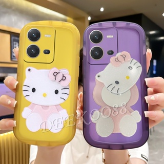 Protective Casing VIVO V25 Pro 5G V25e Y35 Y16 Y02S Y22S Y22 Y77 5G 4G เคส 2022 New Phone Case with Hello Kitty Mirror TPU Soft Anti Falling Mobile Back Cover VIVO Y 35 22 22s V 25 เคสโทรศัพท์