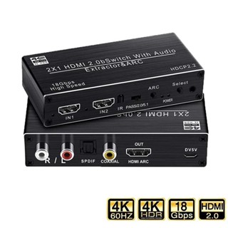 2พอร์ต HDMI 2.0 Audio Extractor สำหรับ PS5 4K 60Hz 5.1Ch HDMI2.0b HDMI ARC ด้วย Toslink สเตอริโอ HDCP 2.2 4K 60Hz