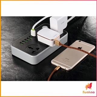 BUAKAO ปลั๊กไฟพ่วง สีดำ สามารถใช้เสียบชาร์ USB ชาร์จโทรศัพท์มือถือ ปลั๊กไฟ 3 ช่อง แจ็ค USB 6 ช่อง Power strip