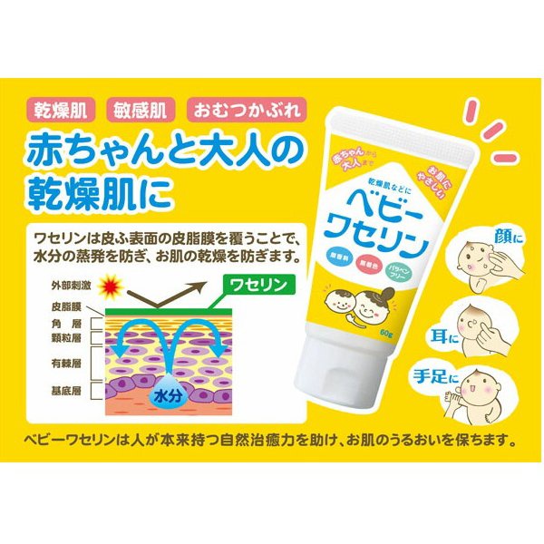 วาสลีน-ญี่ปุ่น-ปิโตเลี่ยมเจลลี่-สำหรับเด็กทารก-60g-baby-vaseline-moisturizing-paraben-free