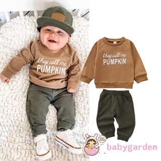 Babygarden-0-24 เดือน ชุดเสื้อกันหนาว คอกลม และกางเกงขายาว พิมพ์ลายตัวอักษรฮาโลวีน สีน้ําตาล สําหรับเด็กผู้ชาย