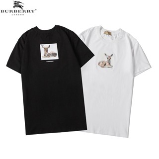 คลาสสิก burberry เสื้อยืดลําลองสําหรับผู้ชายผู้หญิงผ้าฝ้ายแขนสั้นขนาดพลัสเสื้อยืด คอกลม สกรีนลายตามใจลูกค้า ย ผ้าฝ้ายแท้