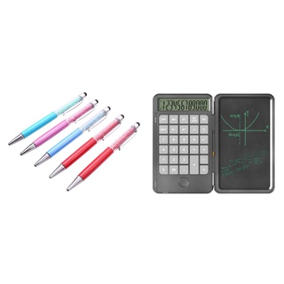 5PCS Random Colorful Crystal Pen Diamond Ballpoint Press Pen &amp;amp; 1SET 6.5 Inch Calculator Writing Tablet