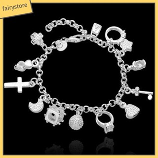 เครื่องประดับผู้หญิงสร้อยข้อมือโลหะผสมจี้หัวใจรัก 13 charms