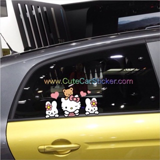 สติ๊กเกอร์ ติดรถ คิตตี้ Hello Kitty หมี กระต่าย หัวใจ สีชมพู - car decal sticker