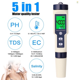 เครื่องวัดค่า PH EC TDS 5 in 1 เครื่องทดสอบคุณภาพน้ํา มัลติพารามิเตอร์ คอมโบ้ ความเค็ม เทอร์โมมิเตอร์ ดิจิทัล อเนกประสงค