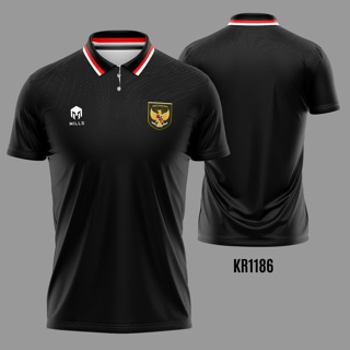 เสื้อกีฬาแขนสั้น ลายทีมชาติอินโดนีเซีย สีดํา KR1186 - KR1186, XS