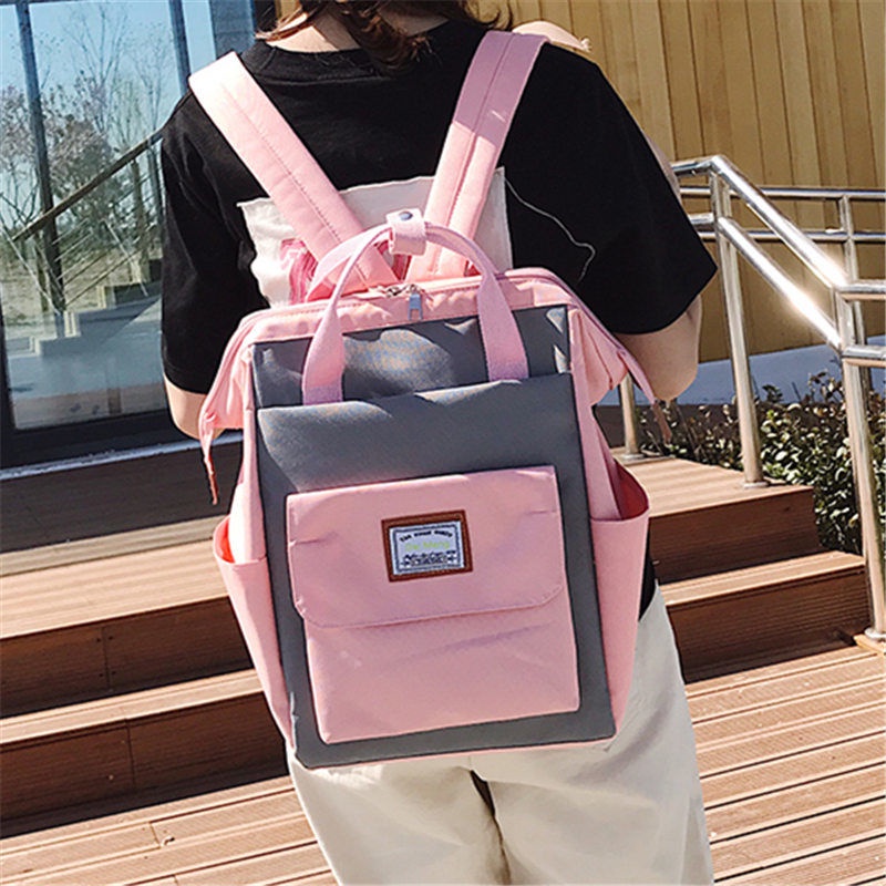 กระเป๋าแฟชั่นเกาหลีน่ารักๆ-hot-กระเป๋าสะพายหลังสีตัดกันสไตล์เกาหลีของผู้หญิง