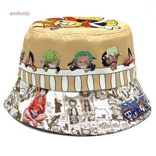 Aasleaty หมวกบักเก็ตกันแดด พิมพ์ลายการ์ตูนอนิเมะ One Piece Luffy แฟชั่นฤดูร้อน สําหรับผู้ชาย และผู้หญิง