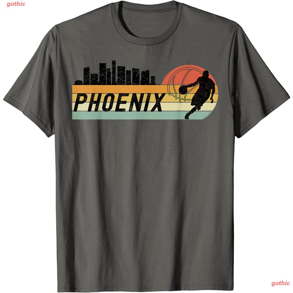 tee-เสื้อยืดลำลอง-phoenix-az-cityscape-retro-sun-basketball-fans-t-shirt-short-sleeve-t-shirts