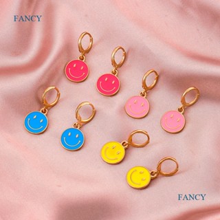 Fancyqube ต่างหูโลหะ รูปหน้ายิ้มน่ารัก เรียบง่าย สร้างสรรค์ แฟชั่นสําหรับผู้หญิง