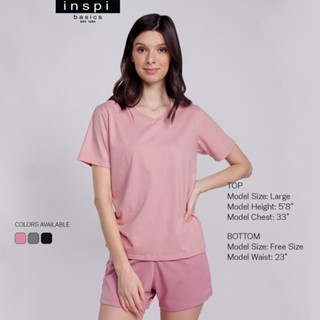 ข้อมูลพื้นฐาน INSPI เสื้อคอวีสั้น Highwaist เสื้อเชิ้ตธรรมดาเสื้อเชิ้ต tshirt สําหรับผู้หญิงกาง HEb